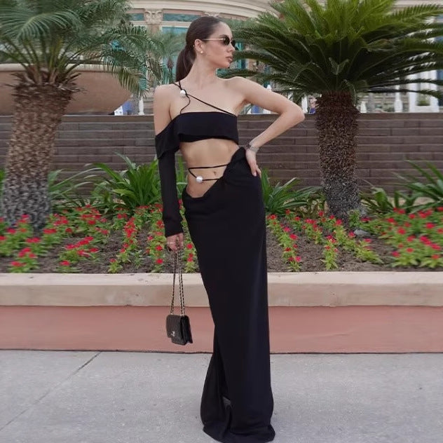Women's Asymmetrical Evening Dress with Ruffle Details