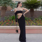 Women's Asymmetrical Evening Dress with Ruffle Details