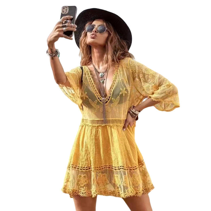 Women's Airy Beach Cover-Up with Elaborate Embroidery