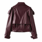 Women's Cool Cropped Faux Leather Jacket with Asymmetrical Collar