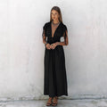 Women's Elegant Maxi Dress with Refined Wrap Design and Deep V-Neck