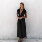 Women's Elegant Maxi Dress with Refined Wrap Design and Deep V-Neck