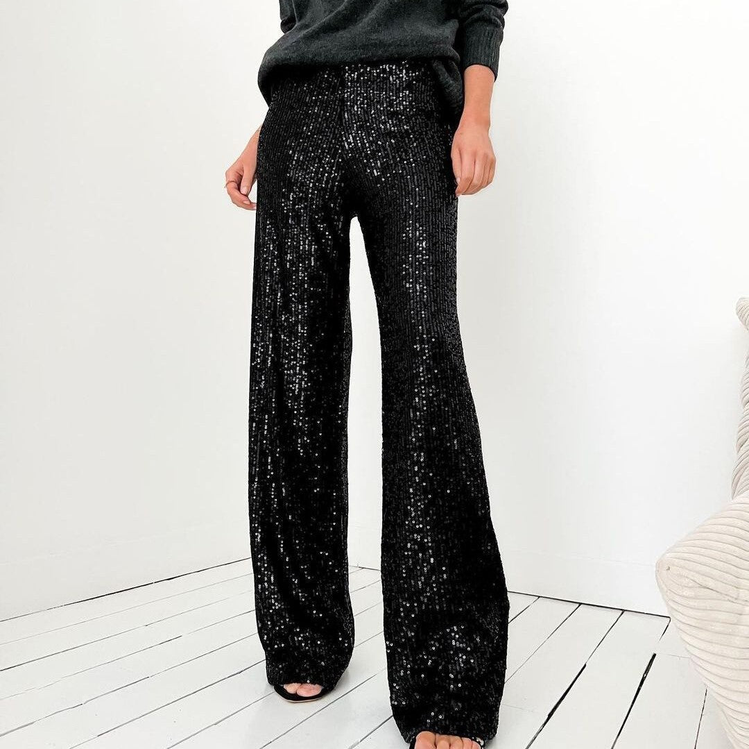 Women's Glitter Palazzo Pants with Wide Leg