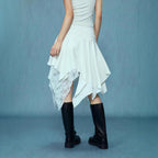 Women's Asymmetrical Lace Skirt with Ruching