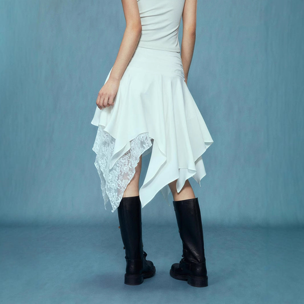 Women's Asymmetrical Lace Skirt with Ruching