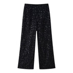 Women's Elegant Palazzo Pants with Floral Lace Trim