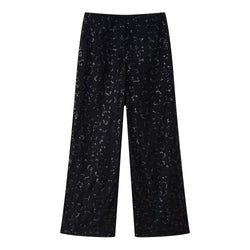 Women's Elegant Palazzo Pants with Floral Lace Trim