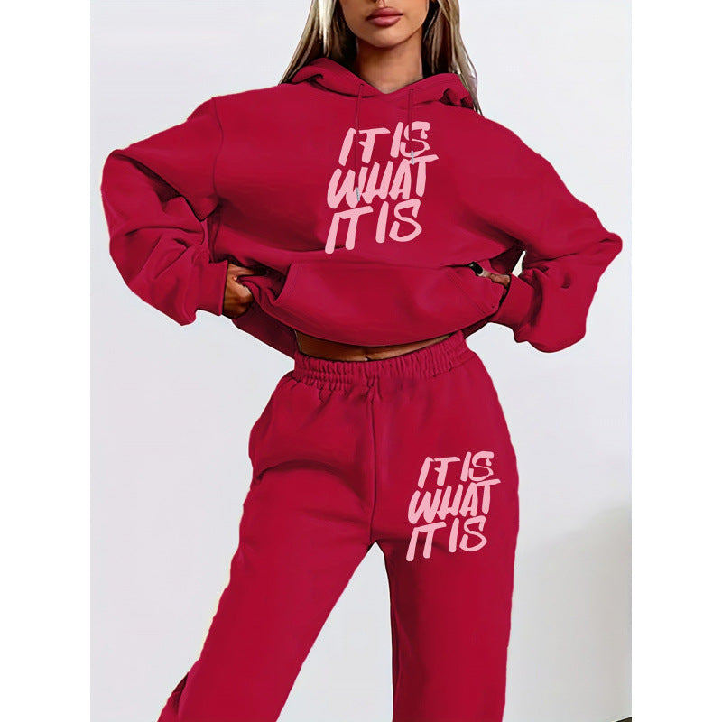 Women's Casual Hoodie and Jogging Pants Set with Inspiring Lettering
