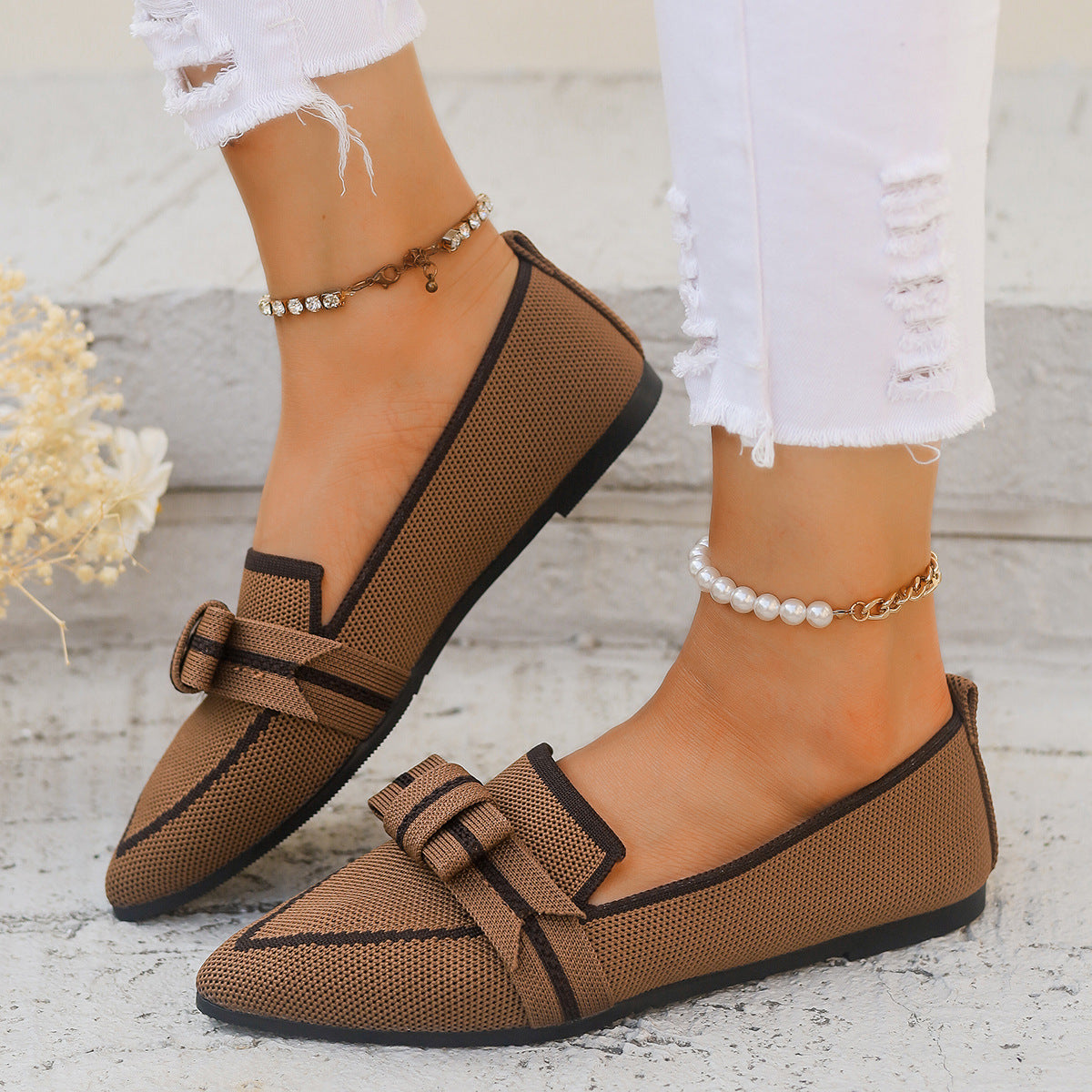 Women's Ballet Flats with Elegant Bow Appliqué and Breathable Upper