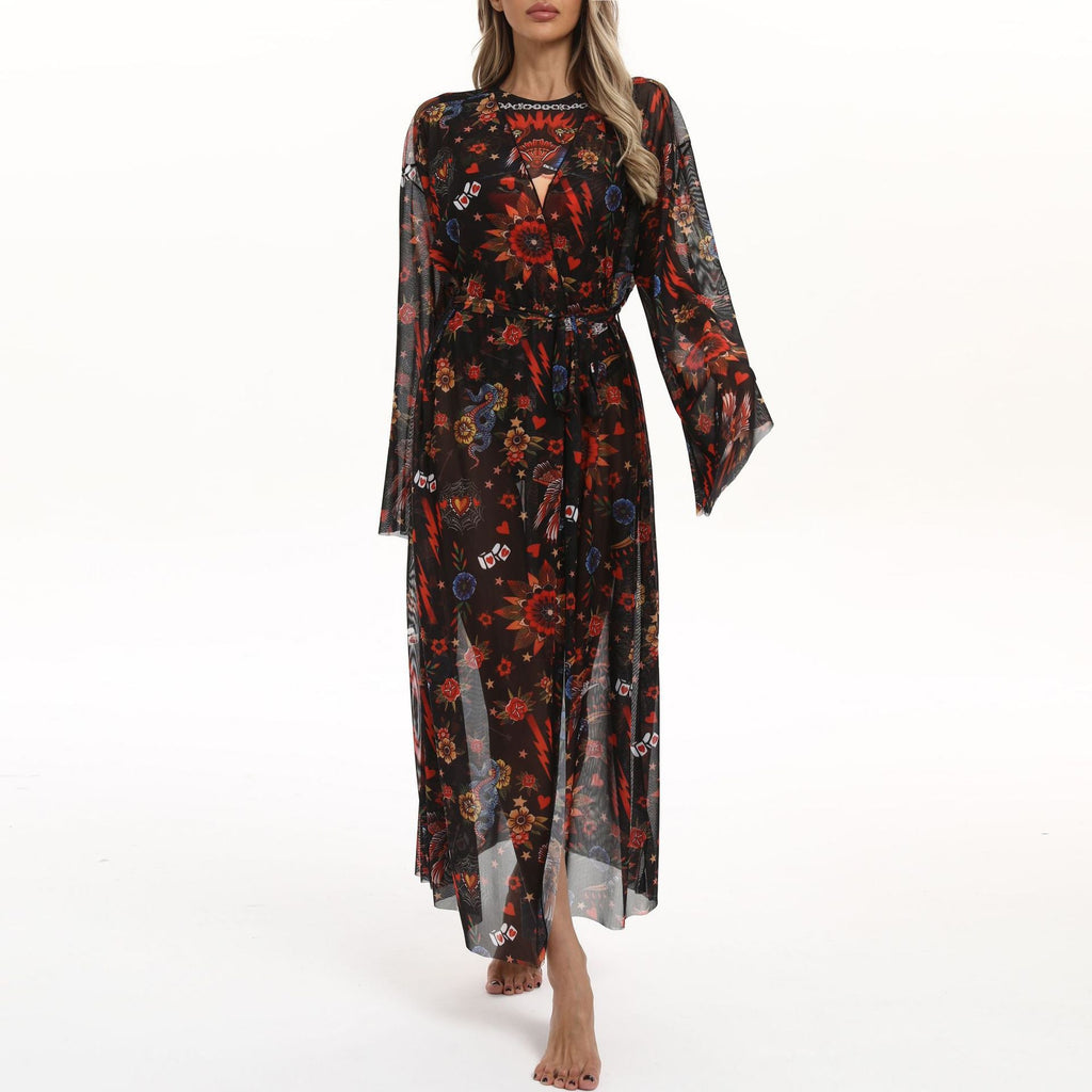 Elegant Women's Beach Kimono with Floral Pattern