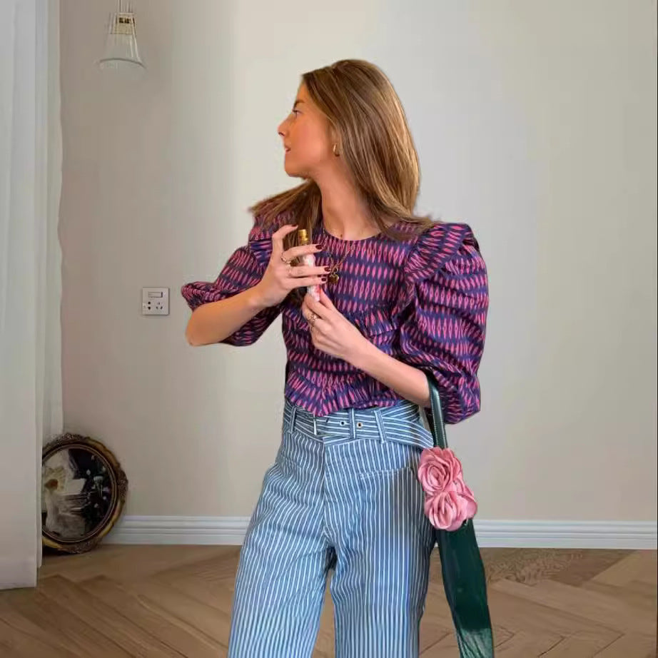 Women's Blouse with Ruching and Chic Ruffle
