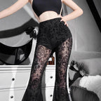 Women's Elegant High-Waisted Lace Pants with Tasteful Pattern