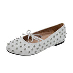 Women's Ballet Flats with Decorative Rhinestones and Bow Design