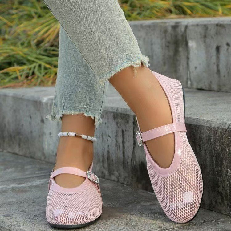 Women's Ballet Flats with Mesh Design and Chain Appliqué