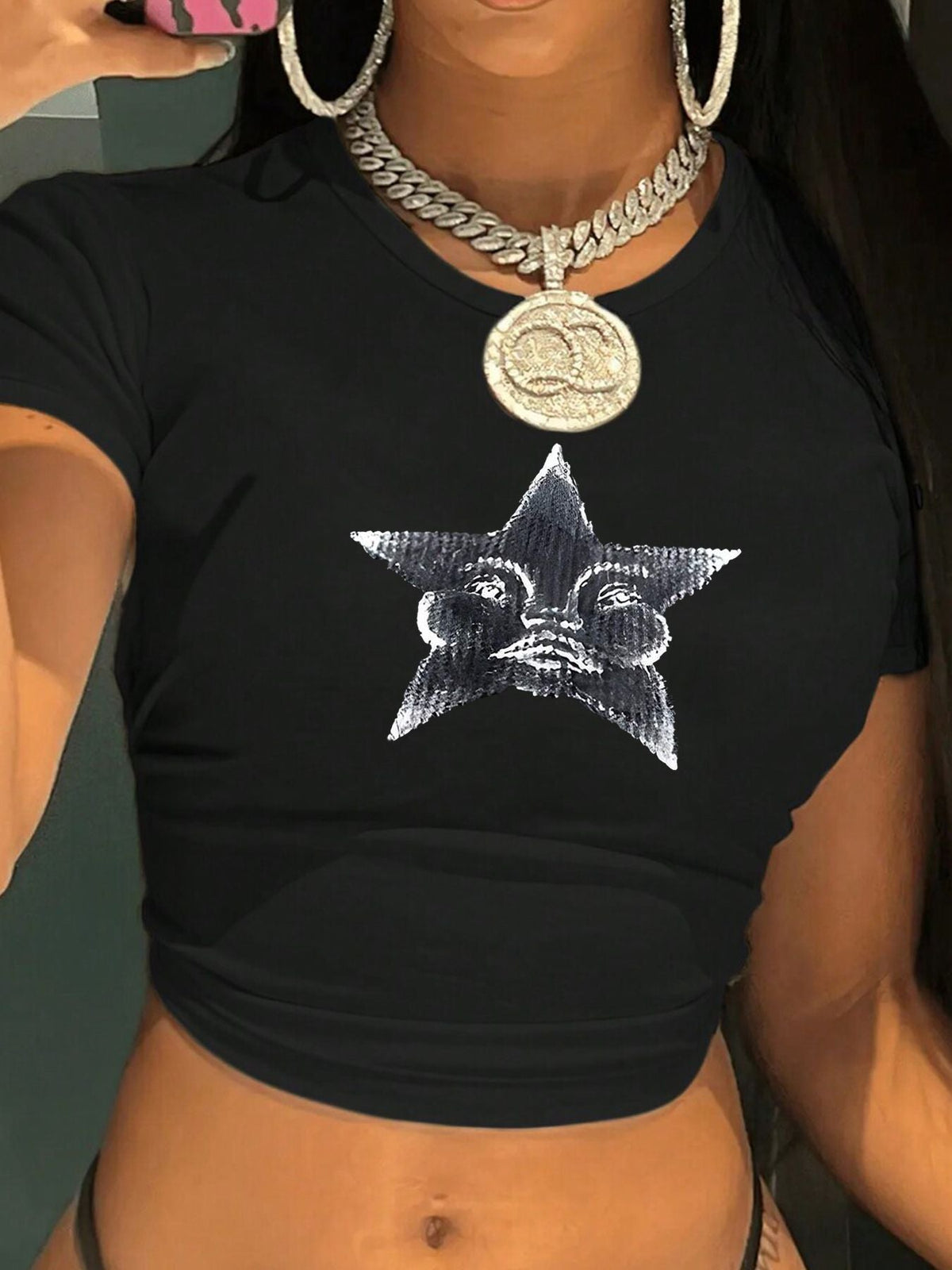 Women's Crop T-Shirt with Retro Phone Design