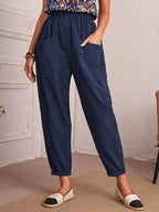 Women's Comfortable Casual Cargo Pants with Elastic Waist and Pockets