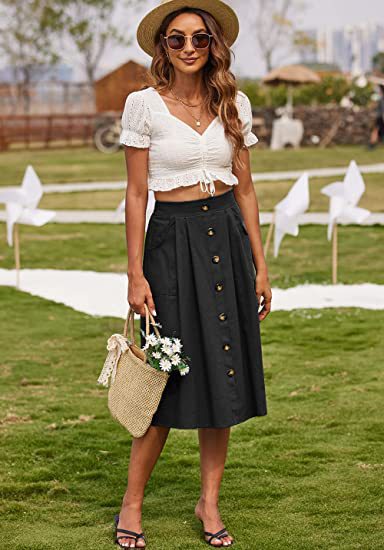 A-Line Skirt with Pockets and Button Front