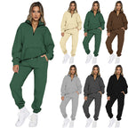 Women's Cozy Two-Piece Sweatsuit with Half-Zip and Practical Pockets