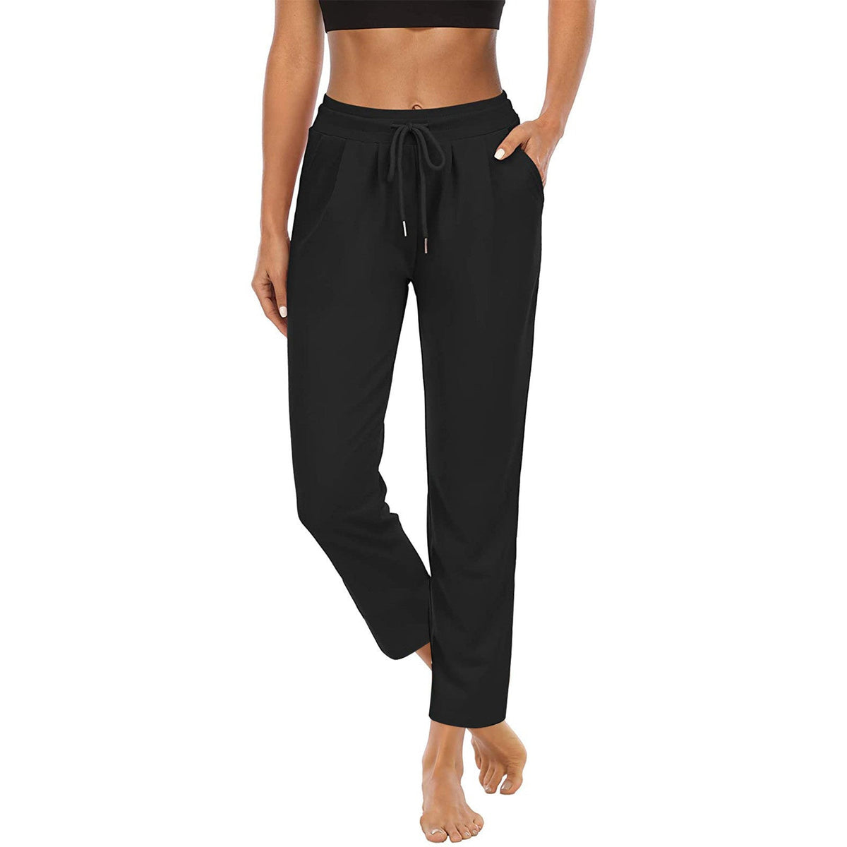 Women's Comfortable Casual Pants with Elastic Waistband and Side Pockets