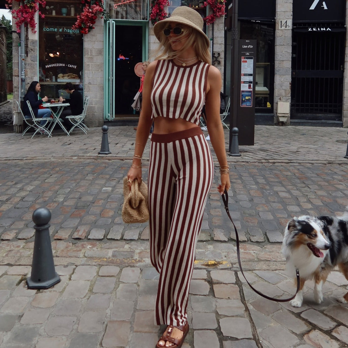 Women's Casual Striped Jumpsuit with High Waist
