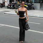 Women's High-Quality Fitted Top and Flared Pants Set