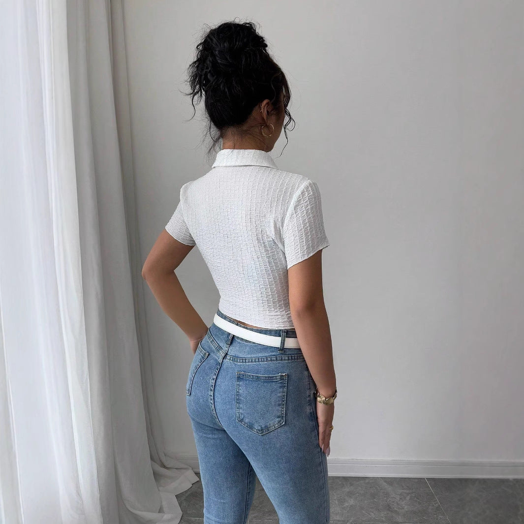 Women's Cropped Shirt with Textured Material