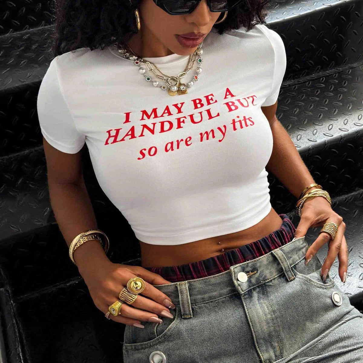 Women's Crop T-Shirt with Creative Lettering