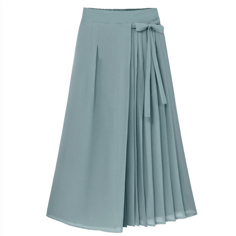 Women's Asymmetrical Wrap Midi Skirt with Pleated Detail