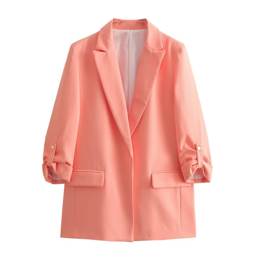 Women's Elegant Blazer with Structured Sleeves and Gold Accents