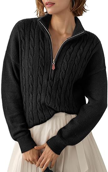 Women's Chunky Knit Sweater with Mock Neck and Half-Zip