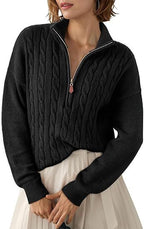 Women's Chunky Knit Sweater with Mock Neck and Half-Zip