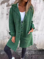 Women's Elegant Wool Jacket with Full Button Placket and Spacious Pockets