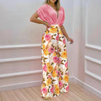 Women's Blouse Set with Wide-Leg Pants and Floral Print