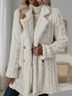 Women's Fashionable Chunky Knit Coat with Double-Button Details