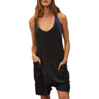 Women's Comfortable Jumpsuit with Deep Neckline and Pockets