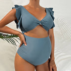 Women's Swimsuit Set with Refined Knot Design and Ruffle Details