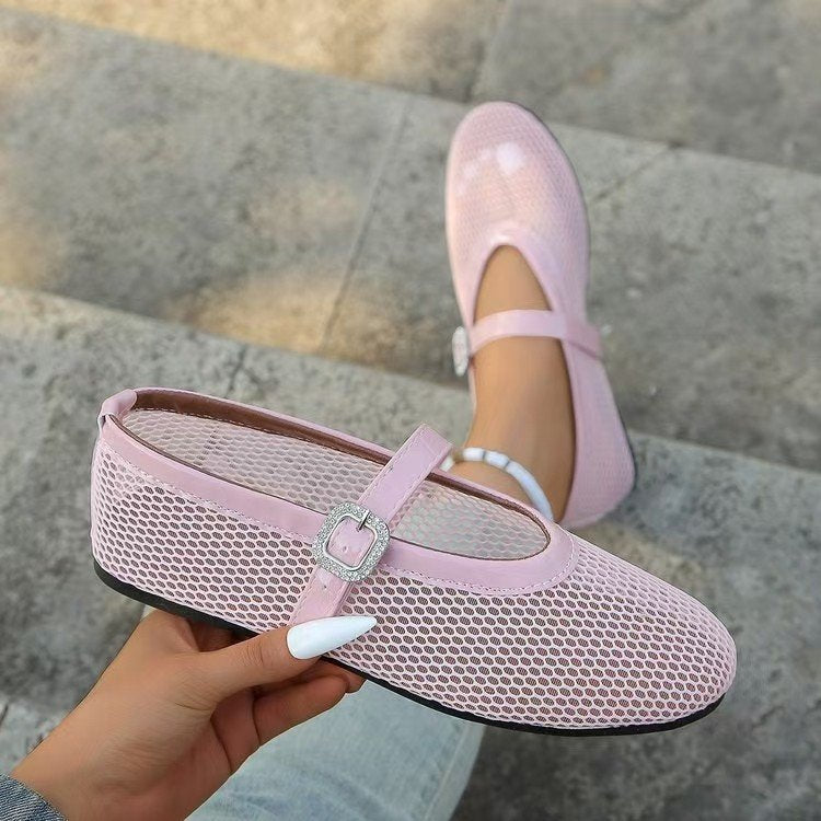 Women's Ballet Flats with Mesh Design and Chain Appliqué