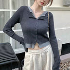 Elegant Button-Down Cardigan with Contrast Trim