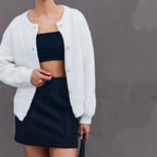 Women's Fuzzy Cardigan with Decorative Pearl Buttons