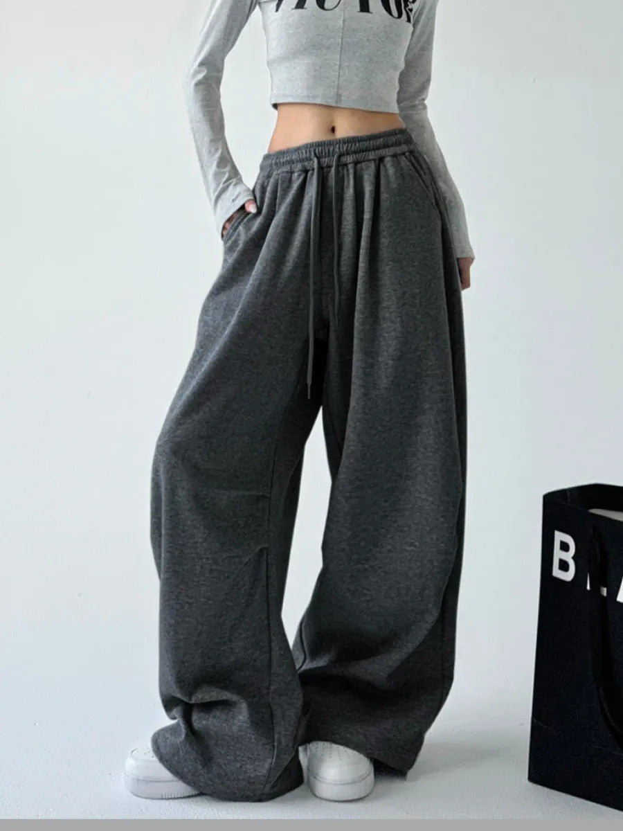 Women's Comfortable Wide-Leg Joggers with Elastic Waist and Pockets
