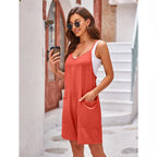 Women's Comfortable Jumpsuit with Deep Neckline and Pockets