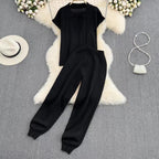 Women's Elegant Lounge Set with Short-Sleeve Polo and Wide-Leg Pants