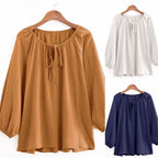 Women's Blouse with Elegant Round Neck and Puff Sleeves