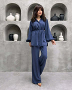 Women's Elegant Set with Long Blouse and Wide Pants