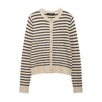 Women's Striped Knit Cardigan with Gold Buttons