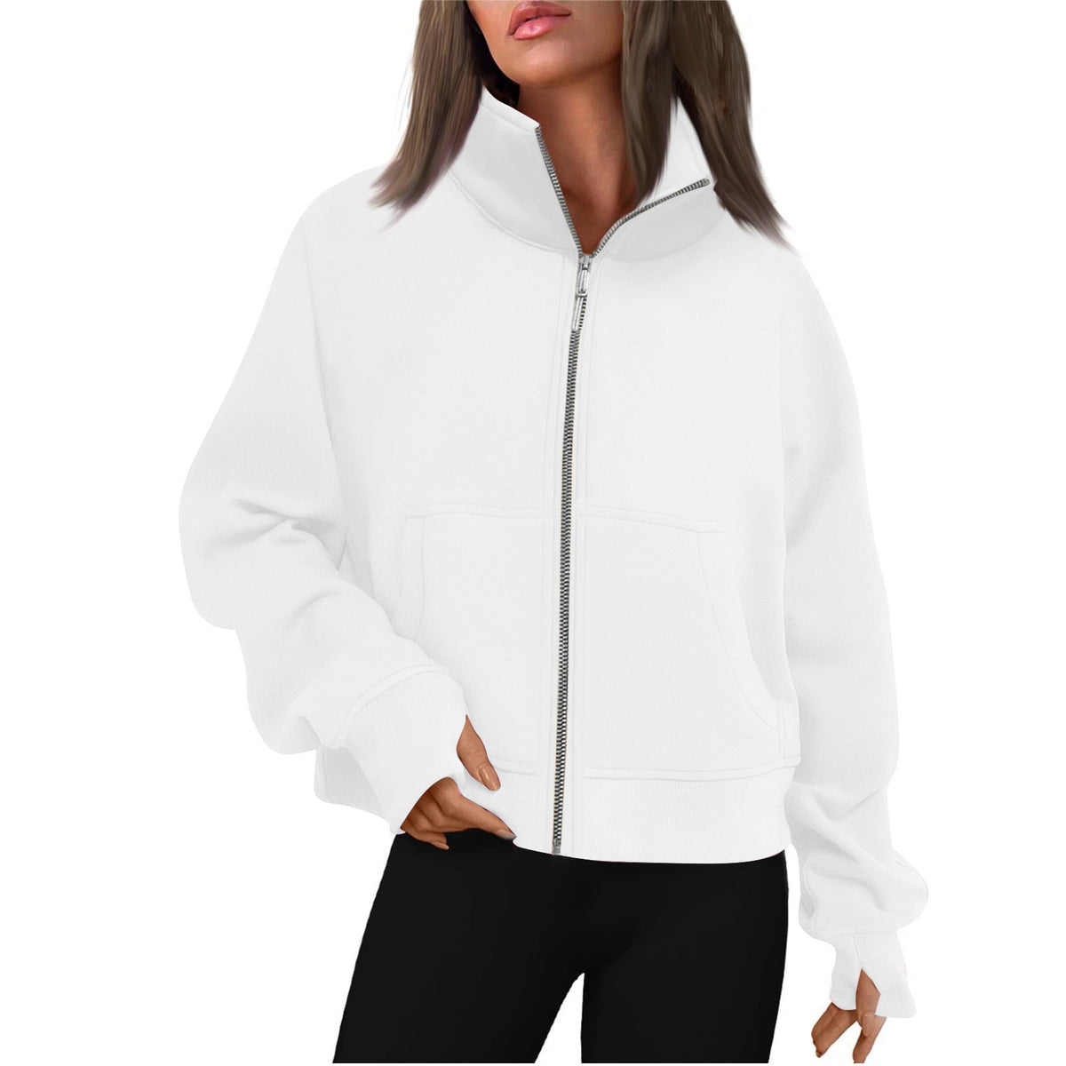 Women's Comfortable Sweat Jacket with High Collar
