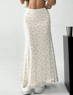 Women's Long Skirt with Floral Motifs and Flowing Cut