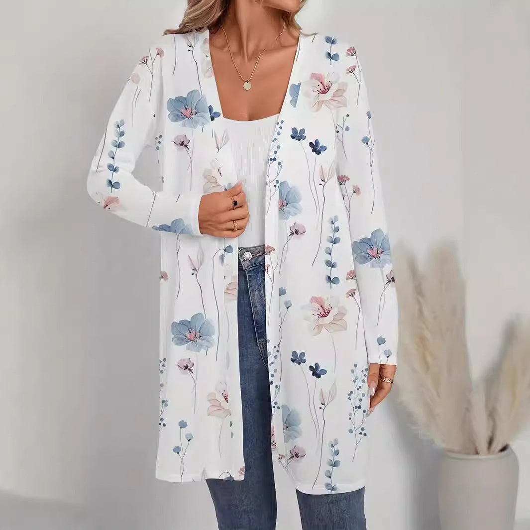 Ladies Floral Longline Cardigan with Open Cut