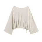 Casual Blouse with Wide V-Neck and Elastic Hem