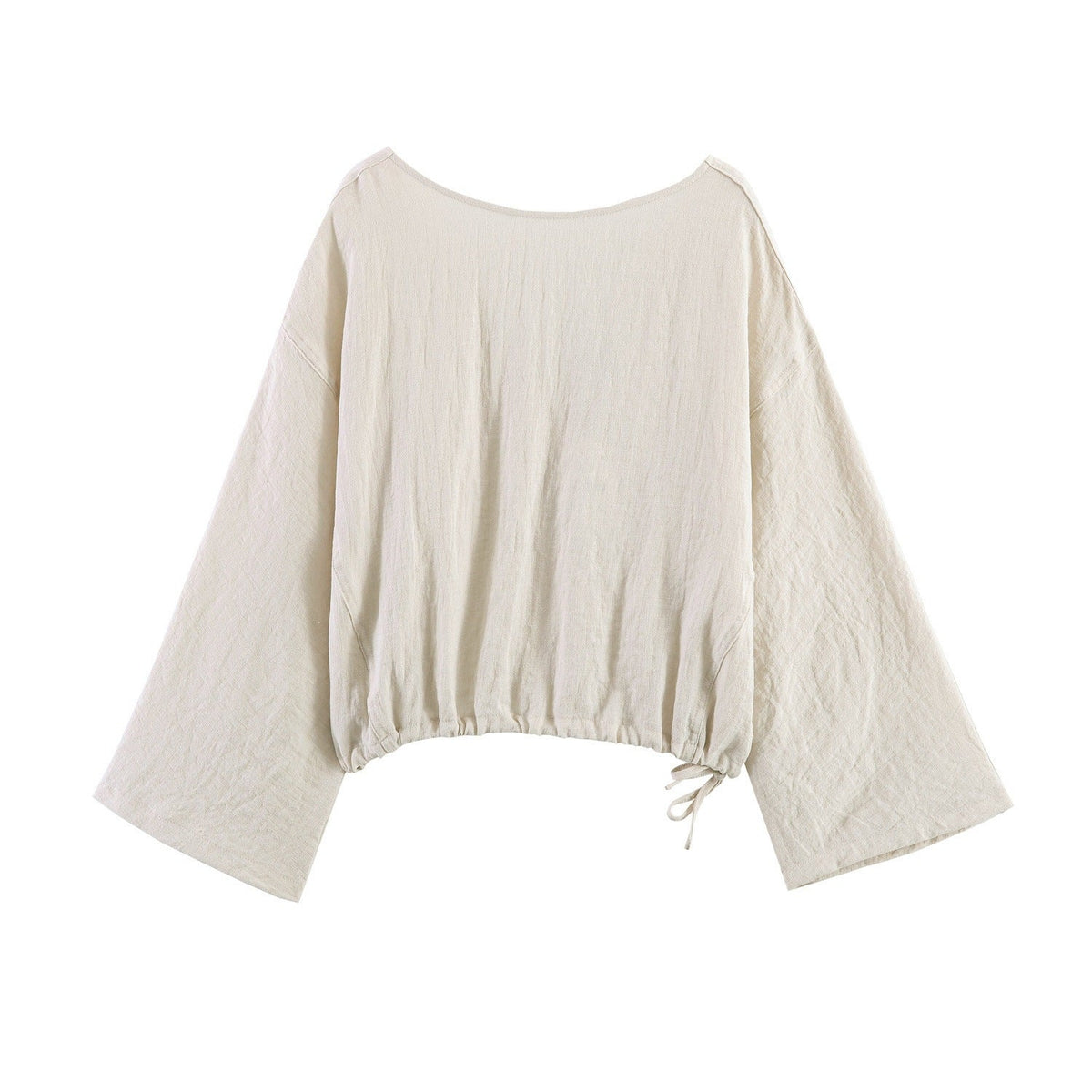 Casual Blouse with Wide V-Neck and Elastic Hem
